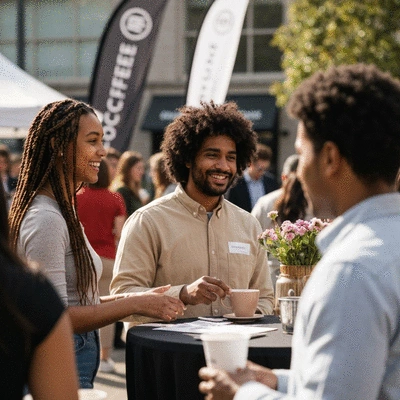 Diverse group of people networking at a local community event