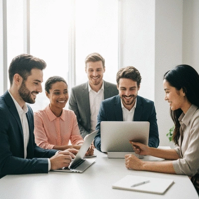 Professional networking on social media, showing diverse people connecting digitally, no text, no words, no typography, clean image