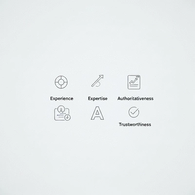 Visual representation of the E-E-A-T SEO framework with Experience, Expertise, Authoritativeness, and Trustworthiness icons