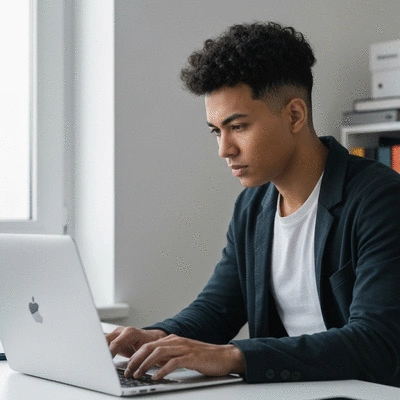 Person using a laptop to research link building strategies for an ecommerce business